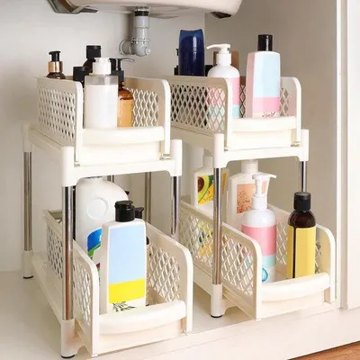 Image de Lot de 2 rangements pour sous le lave-vaisselle - Tiroirs - Cuisine, salle de bains, placards - Rangements polyvalents.
