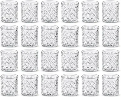 Productafbeelding van 24 stuks transparante kaarsenglazen, theelichthouders, theelichthouders, vintage voor kaarsen, bruiloftsdecoratie, tafeldecoratie, votiefkaarsenhouder