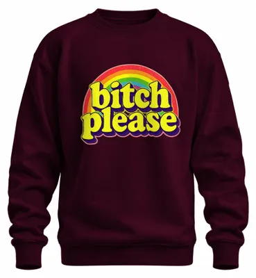 Productafbeelding van "Bitch, please" Retro Regenboog Jaren '70, brutaal cadeau, grappig sweatshirt, pullover, bordeauxrood, maat L