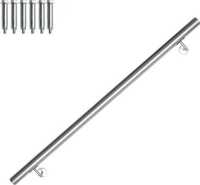 Obrázok produktu pre Clanmacy nerezové zábradlie 50 - 200 cm zábradlie na schody vnútorné a vonkajšie zábradlie nástenné zábradlie na schody z nerezovej rúrky V2A, s montážnym materiálom, dĺžka: 110 cm