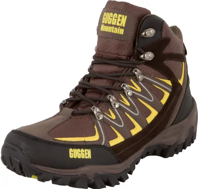 Produktbild von GUGGEN MOUNTAIN M009 Bergschuhe Bergstiefel Wanderschuhe Wanderstiefel Mountain Boots Trekkingschuhe mit echtem Leder, Farbe Braun-Gelb, EU 45
