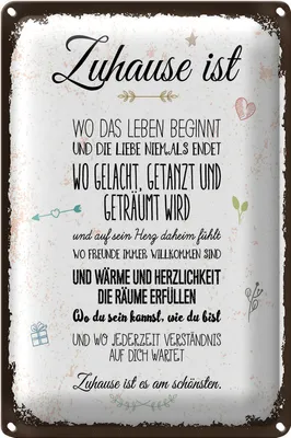 Produktbild von Blechschild Spruch Zuhause ist wo das Leben beginnt 20x30cm