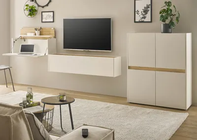 Produktbild von Wohnwand mit Sekretär Center in weiß und Wotan Eiche Wohnkombination  370 cm