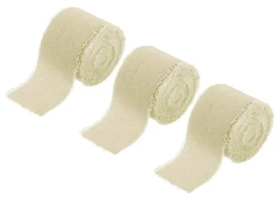 Immagine prodotto di 3 rotoli di nastri di cotone beige con frange, ideali per decorazioni