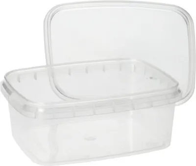 Produktbild von Starpak 50 Feinkostbecher, PP eckig 250 ml 4 cm x 8,6 cm x 10,9 cm transparent mit Originalitätsverschluss | Schrumpffolie (50 Stück)