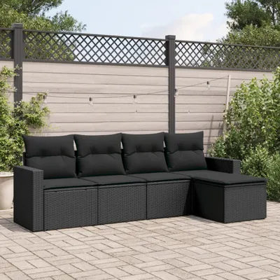 Zdjęcie produktu dla Maison Exclusive - 5-cz. zestaw wypoczynkowy do ogrodu, poduszki, czarny rattan PE