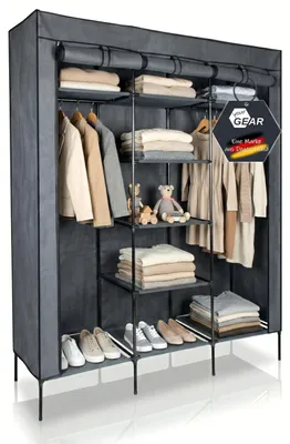 Productafbeelding van Kledingkast Grado - Met 2 kledingrails en 9 planken - 150 x 45 x 185 cm