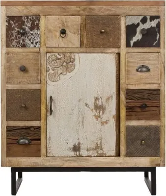 Obrázok produktu pre Casa Padrino príborník vo vidieckom štýle s dvierkami a 10 zásuvkami prírodné farby / viacfarebné 85 x 32 x v. 103 cm - Nábytok do obývačky vo vidieckom štýle