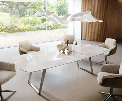 Produktbild von DELIFE Esstisch Edge Boot 270x120 cm Keramik Iris FMG Onice Grigio Edelstahl Schräg