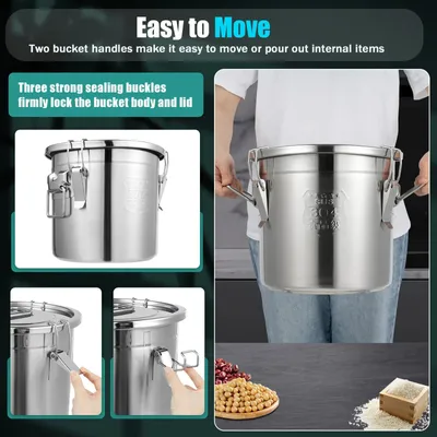 Image de Boîte à riz et à céréales - Boîte de conservation - 12 L - Acier inoxydable 304 de qualité alimentaire - Hermétique - Pour aliments secs/humides - 25 × 25 cm - Avec poignées - Argent
