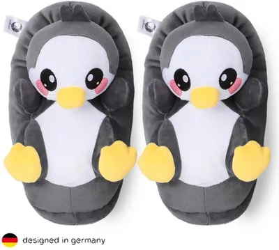 Produktbild von Corimori Süße Plüsch Hausschuhe (10+ Designs) Pinguin Pablo Slipper Einheitsgröße 25-33,5 Uni Pantoffeln Schwarz Weiß