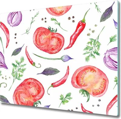 Produktbild von Glas Herdabdeckplatte 60x52 cm Spritzschutz Glasabdeckplatte Schneidebrett Tomaten und Gewürze