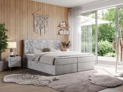 Produktbild von MKS MEBLE Boxspringbett 120x200 mit Matratze H3 und Bettkasten, Doppelbett Bett mit Stauraum und Topper, Polsterbett 120x200 mit Kopfteil - Leila - Hellgrau Velvet - H3