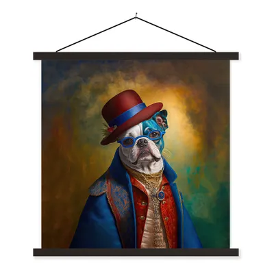 Produktbild von MuchoWow® Textilposter Hund - Porträt - Kleidung - Hut - Abstrakt 60x60 cm mit schwarzem Rahmen - Posteraufhänger