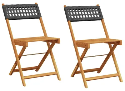 Image de Chaises de bistrot 2 pcs. noir bois massif acacia et poly rotin