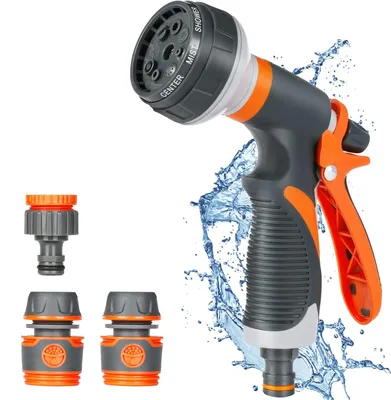 Produktbild von Gartenbrause, Garten Handbrause, 8 Bewässerungsmuster, Einstellbarer Wasserdurchfluss, Hochdruck Handsprüher Spritzpistole für Gartenbewässerung