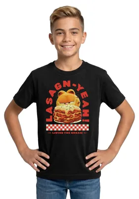 Produktbild von Spreadshirt Garfield Lasagn-Yeah Witziges Wortspiel-Design Teenager T-Shirt, 134/146 (9-11 Jahre), Schwarz