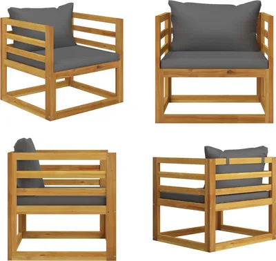 Immagine prodotto di vidaXL Sedia da giardino con cuscini grigio scuro in legno massiccio di acacia - Sedia da giardino - Sedie da giardino - Sedia da giardino in legno - Sedie da giardino in legno