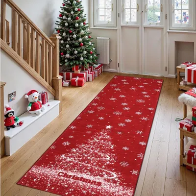 Weihnachtsläufer 60x180 cm, rutschfest, maschinenwaschbar, niedriger Flor