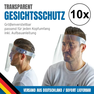 Produktbild von 10x Gesichtsschutz, Transparent, verstellbar, unisex, Wiederverwendbar, Platzspa
