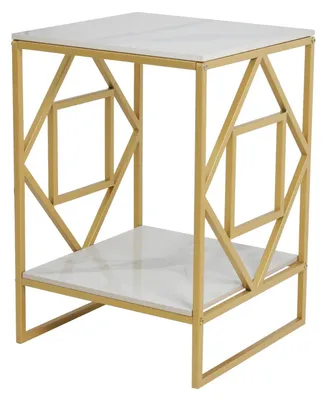 Produktbild von Moderner Wohnzimmertisch - 2-stöckiger Couchtisch / Beistelltisch - Quadratisch - Metallgestell - Platte aus Sinterstein - 40x40x45 cm - Gold