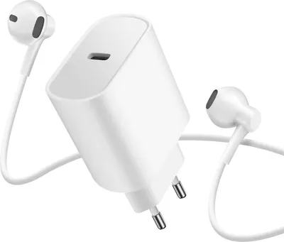 Obrázok produktu pre Avizar, nabíjačka USB-C 20 W s 3,5 mm slúchadlami a mikrofónom, biela