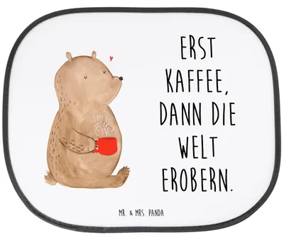 Produktbild von Mr. & Mrs. Panda Sonnenschutz Fürs Auto Bär Kaffee - Weiß - Geschenk, Autoscheibe, für Autoscheiben, autofenster, hitzeschutz, Teddy, Coffee, Guten Morgen, Fenster, Bären