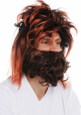 Produktbild von WIG ME UP Perücke Bart Urmensch Neandertaler Wild schwarz rotbraun DT9383-P103T130