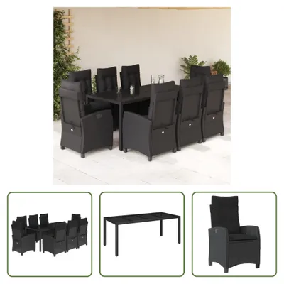 Produktbild von The Living Store 9-tlg. Garten-Essgruppe mit Kissen Schwarz Poly Rattan