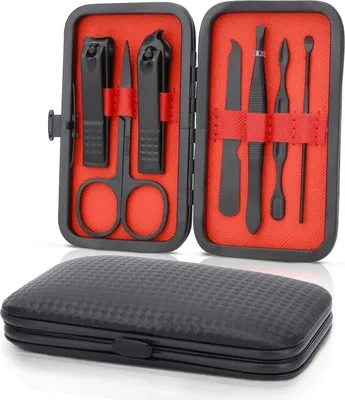Immagine prodotto di Set per manicure e pedicure in acciaio inox, tagliaunghie e rimuovi cuticole nero