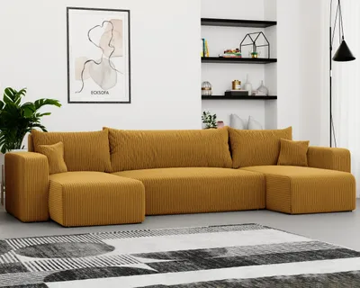 Produktbild von Idohome Ecksofa-Wohnzimmer Sofa mit Schlaffunktion und Bettkasten, Eckcouch, Polstermöbel, Sofa, Couch modern in Farbe Senfgelb Poso 01  U Form Piano