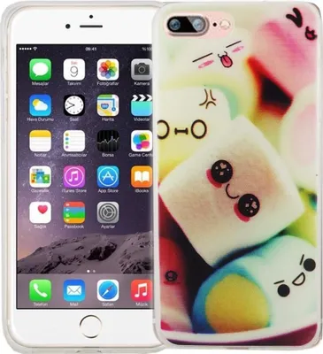 Produktbild von Handy Hülle für Apple iPhone 8 Plus Cover Case Schutz Tasche Motiv Slim Silikon TPU Schriftzug Marshmallows