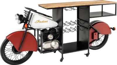 Produktbild von riess-ambiente Design Bartisch EASY RIDER 230cm weiß rot schwarz Mangoholz Motorrad Upcycling