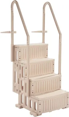 Immagine prodotto di Scala per piscina, 4 gradini - Con doppi corrimano - Gradini antiscivolo - Capacità di carico: 181 kg - Adatta per piscine con profondità da 122 a 137 cm - Colore: tortora