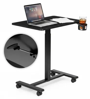 Zdjęcie produktu dla Mobilne biurko regulowane 70x48 cm stolik pod laptopa regulacja wysokości 71,5-112 cm czarne ModernHome