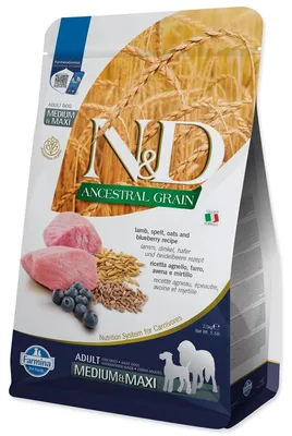 Produktbild von Krmivo N&D Dog Adult Medium & Maxi Ancestral Grain Lamb, Spelt, Oats & Blueberry 2,5kg