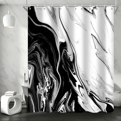 Obrázok produktu pre Omgoods – Záves do sprchy, mramorový vzor, čierno-biely – 180 x 200 cm, vodotesný