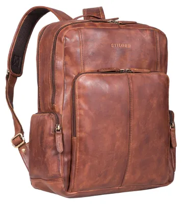 Image de Sac à dos en cuir élégant pour ordinateur portable, jusqu'à 15,6 pouces, idéal pour le travail