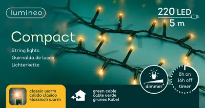 Produktbild von 5m LED-Kompakt-Weihnachtsbeleuchtung - Dauerlicht - 220 Lichter - Gold - Dimmbar