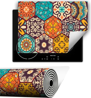 Produktbild von Herdabdeckplatte abdeckung Glaskeramikkochfeld abdeckplatte 80x52 cm Anti Rutsch Matte Aufrollbar, Mosaik Bunt