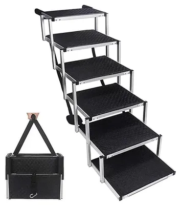 Productafbeelding van Hondentrap voor auto, 6 treden, inklapbaar, geschikt tot 85 kg, aluminium, 80 cm hoog, voor SUV's