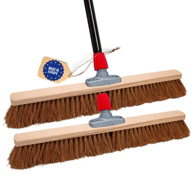 Produktbild von Novaliv 2x Kokosbesen 60 cm mit Stiel Kokosborsten Besen Naturborsten Ideal als Werkstattbesen mit Stiel Hallenbesen Industriebesen Hausbesen Kehrbesen Malerbesen Haarbesen Terassenbesen Besen weich