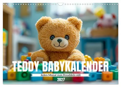 Produktbild von Teddy Babykalender - Jeden Monat zum Knuddeln süß (Wandkalender 2027 DIN A3 quer), CALVENDO Monatskalender