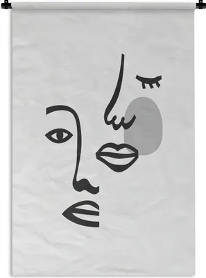 Produktbild von MuchoWow® Wandteppich Wandbehang Porträt - Strichzeichnung - Schwarz - Weiß 90x135 cm Tapisserie Dekoration Wandtuch - Baumwolle - Wandskulptur