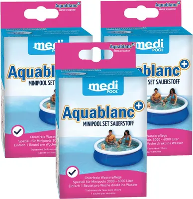 Three boxes of mediPOOL Aquablanc Mini Pool Set Sauerstoff are displayed.