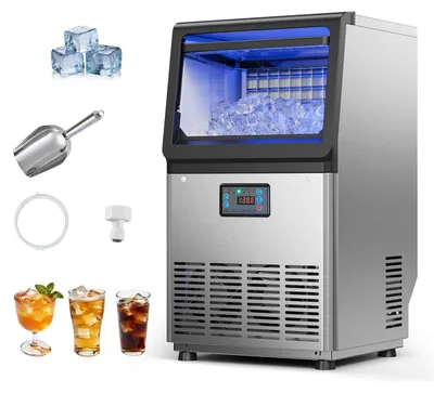 Produktbild von Gewerbliche Eismaschine - Eiswürfelbereiter 36 kg/Tag - Edelstahlgehäuse - Unterbaugerät - LED-Anzeige - Selbstreinigung - Für Hausbar und Restaurant