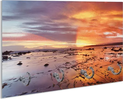 Produktbild von Wallario Schlüsselbrett aus Glas, Motiv: Wattwanderung am Meer bei Sonnenuntergang, 30 x 20 cm mit 4 Haken