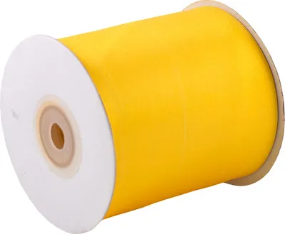75mm breites, 25m langes, einseitig glänzendes gelbes Satinband auf Rolle. Perfekt für Bastelprojekte und Geschenkverpackungen