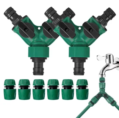 Produktbild von Wasserverteiler Gartenschlauchverteiler Schlauchkupplung - 2-Wege - 3/4 Zoll auf 1/2 Zoll - Mit Einzelventil - Für Gartenschlauch und Außenwasserhahn
