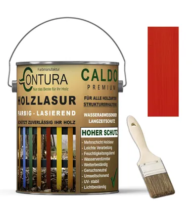 Produktbild von Contura Holzlasur Langzeitschutz Lasur + Pinsel Holz Außen Dauerschutzlasur Holzfarbe - 2,5Liter + Pinsel / Paprika/Rot - 10.23